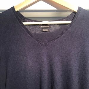 MASSIMO DUTTI V-NECK SILK COTTON SWEATER, NAVY (MEDIUM)